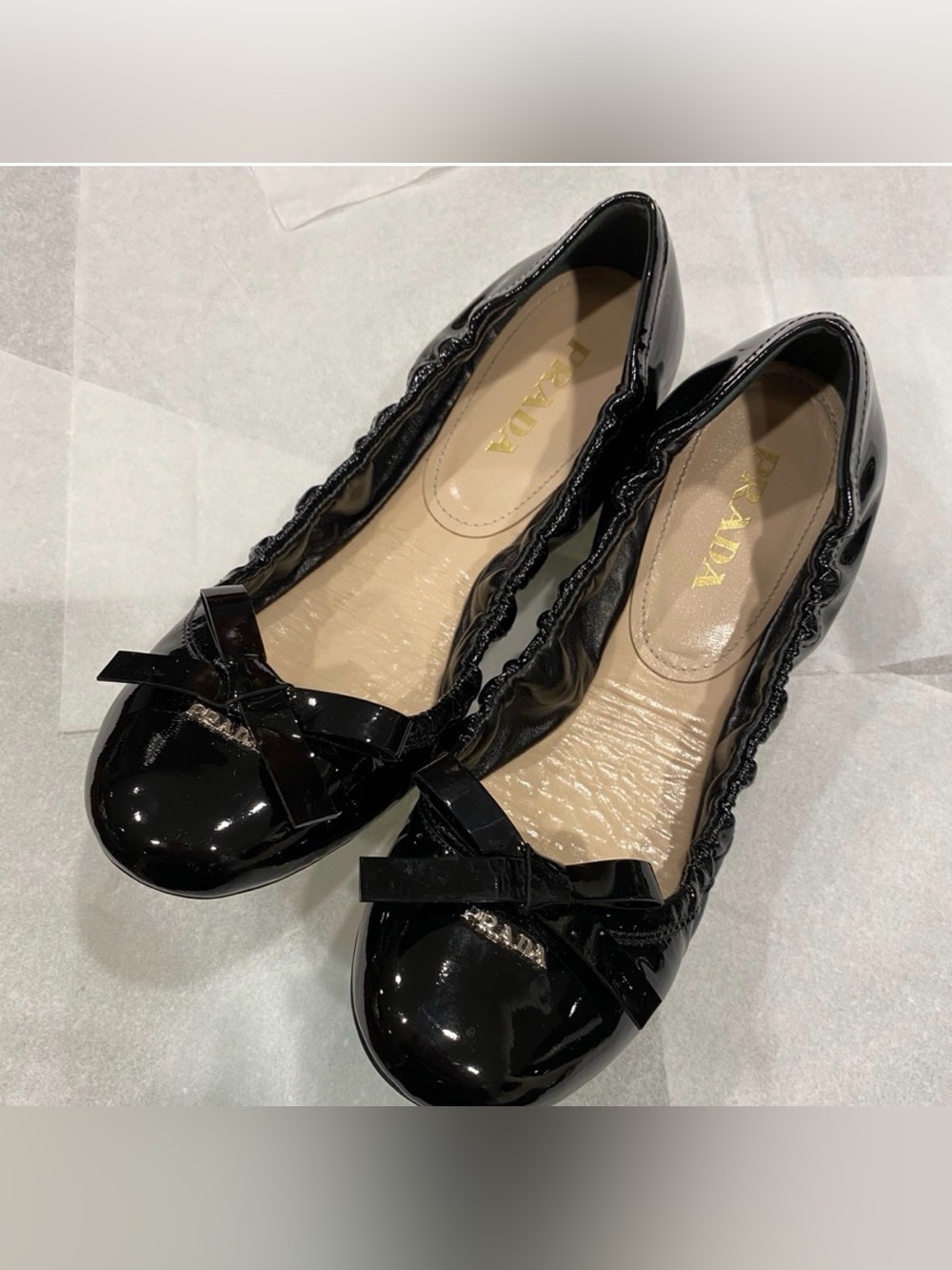 Prada Black Patent Leather Ballet Flats